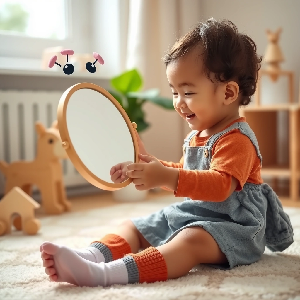 Maluch z lusterkiem — dziecko bada uśmiech - Materiały - Dzień Optymisty