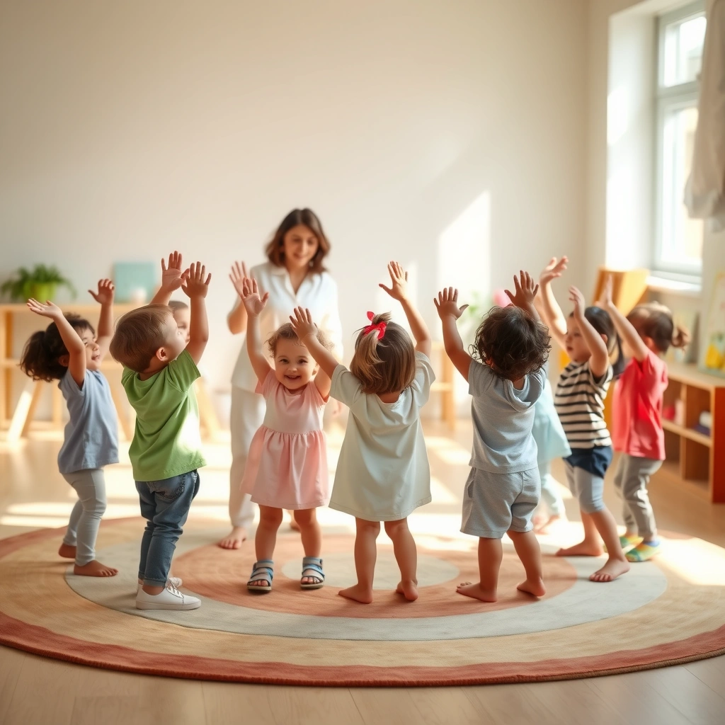 Scena ruchowa — dzieci wykonują 'promyki słońca' - Materiały - Dzień Optymisty