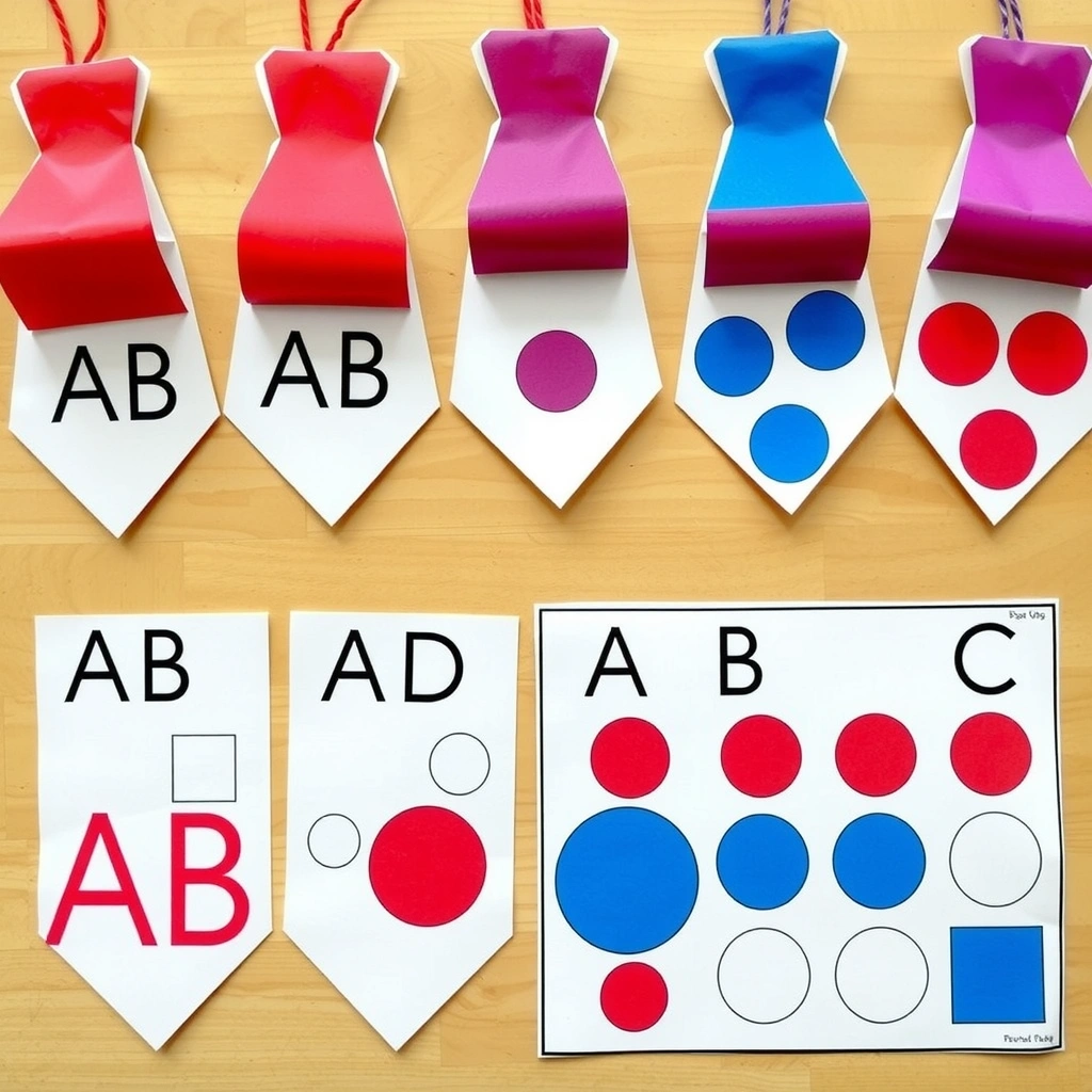 Wzory na krawatach — przykłady AB i ABC - Kolorowanki - Dzień Mężczyzn