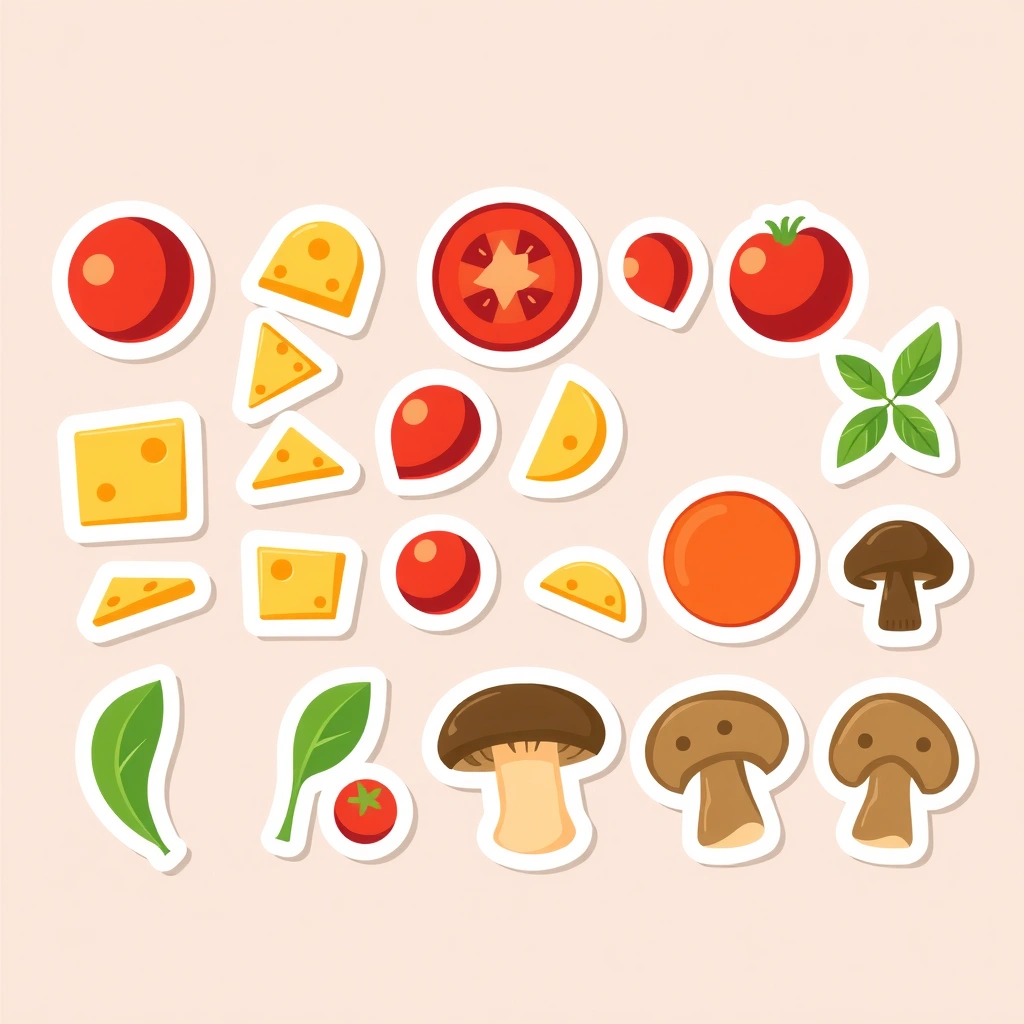 Arkusz naklejek / dodatków do pizzy - Szablony - Dzień Pizzy