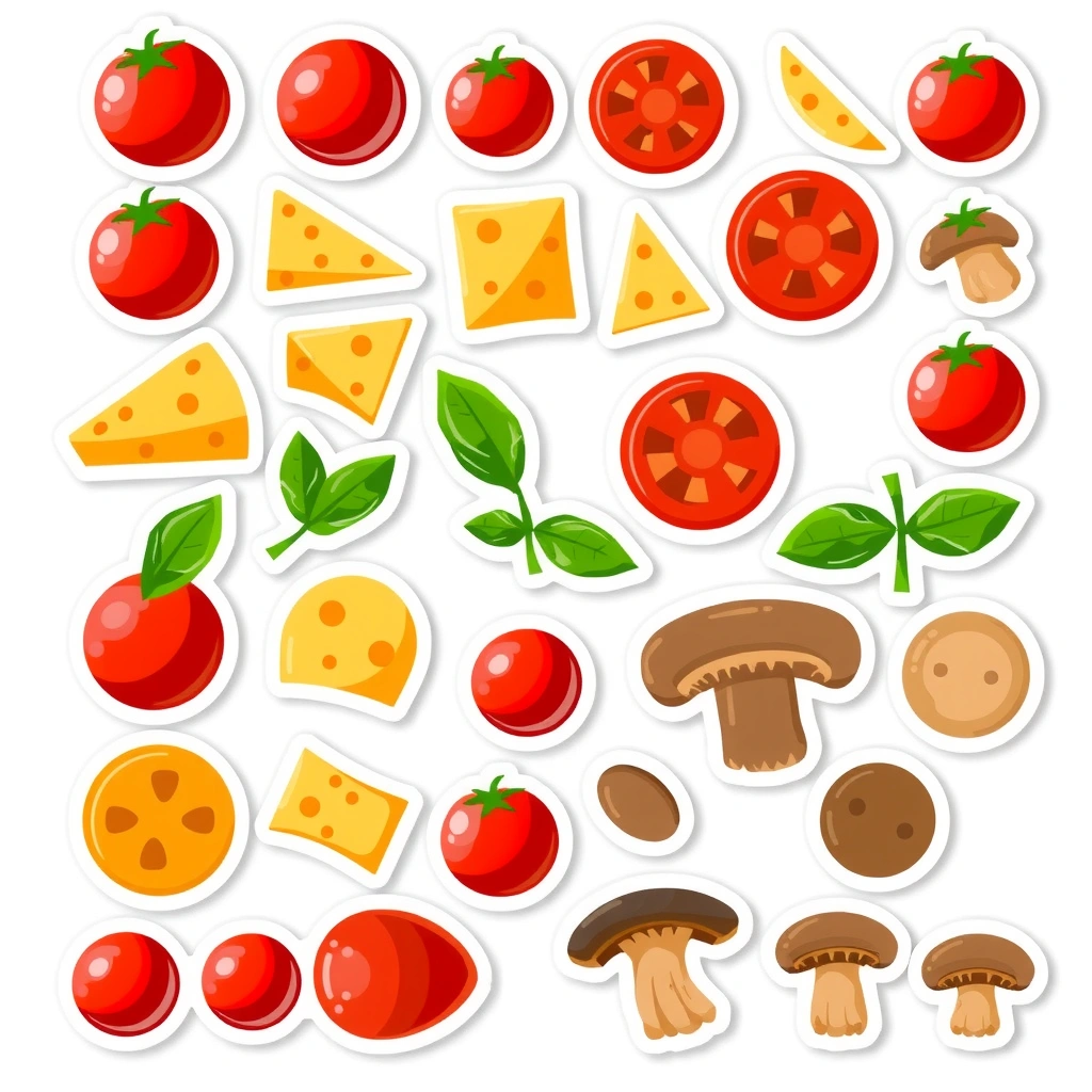 Arkusz naklejek / dodatków do pizzy - Szablony - Dzień Pizzy