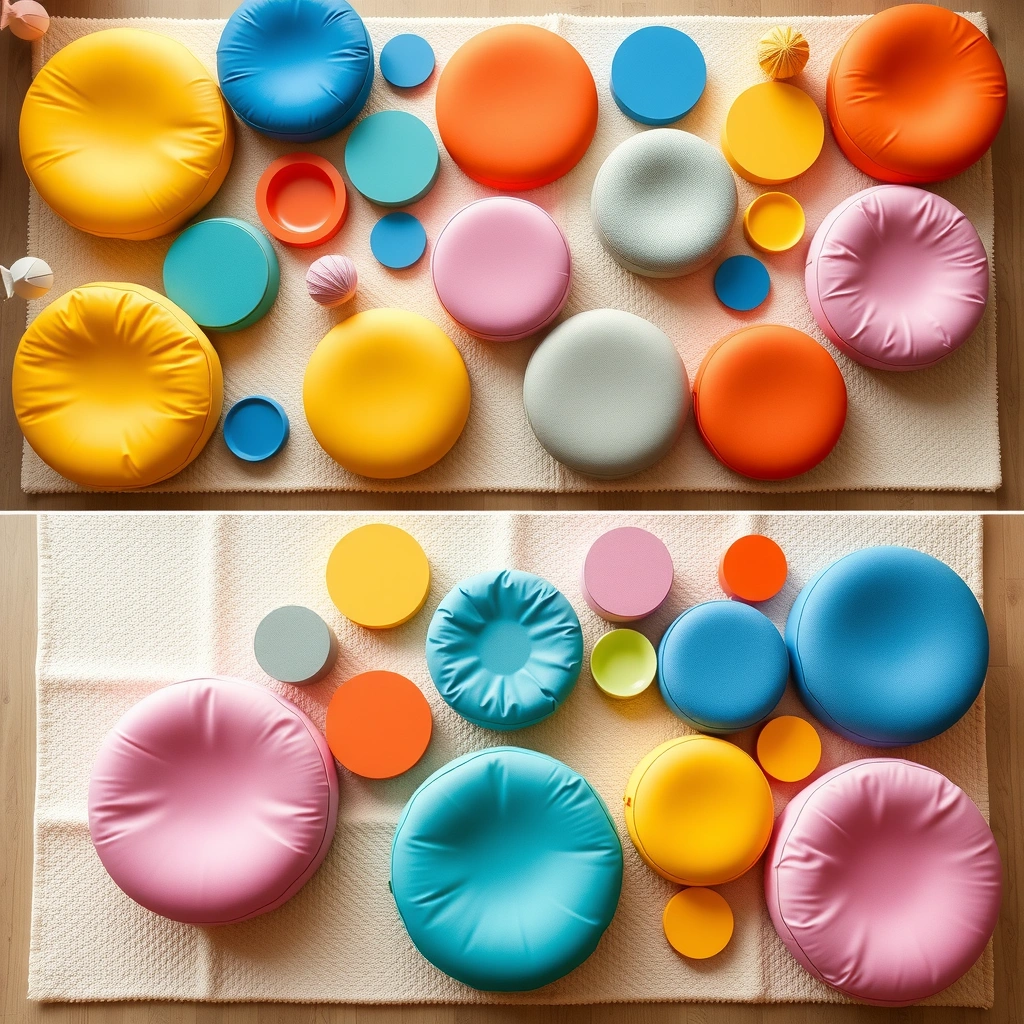 Rekwizyty do zabawy ruchowej: poduszki / kartonowe krążki - Materiały - Dzień Pizzy