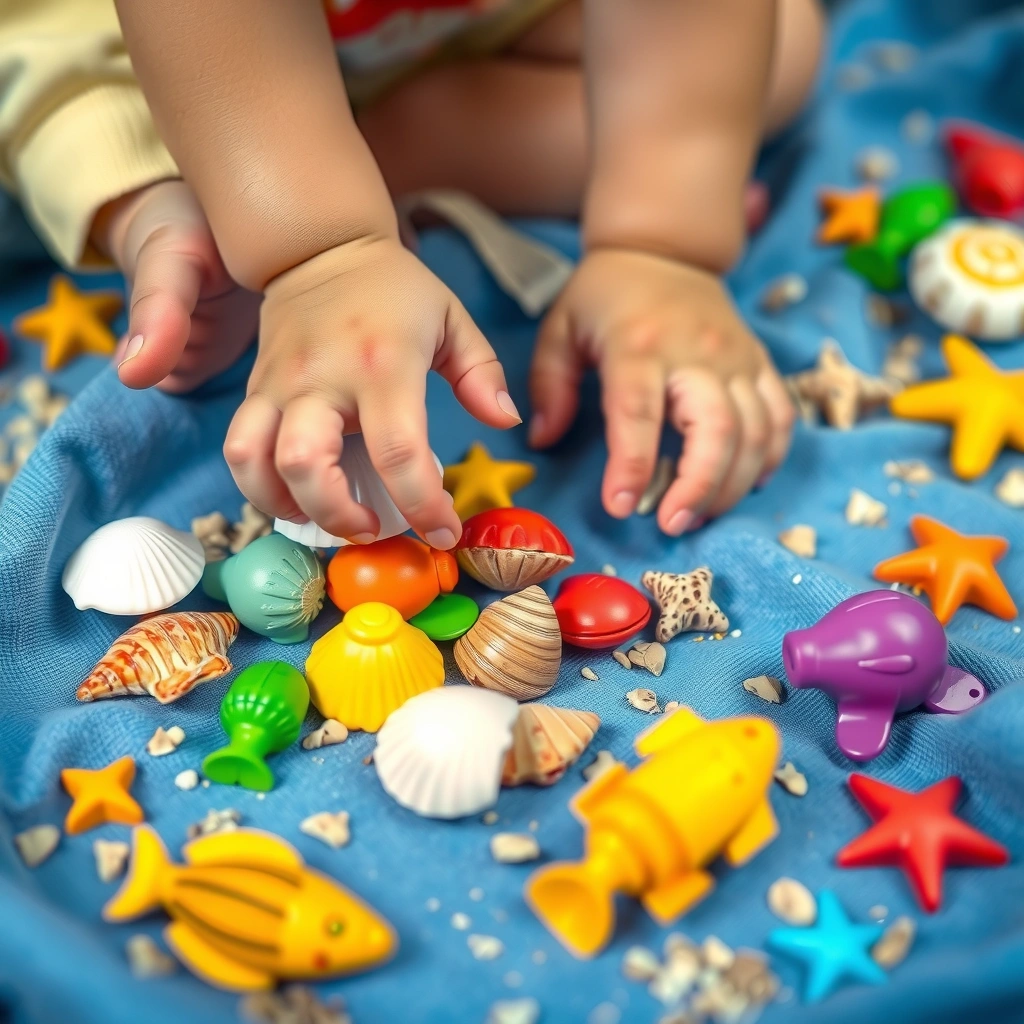 Element sensoryczny — muszelki i miękkie zabawki (z bliska) - Materiały - Dzień Morza Bałtyckiego