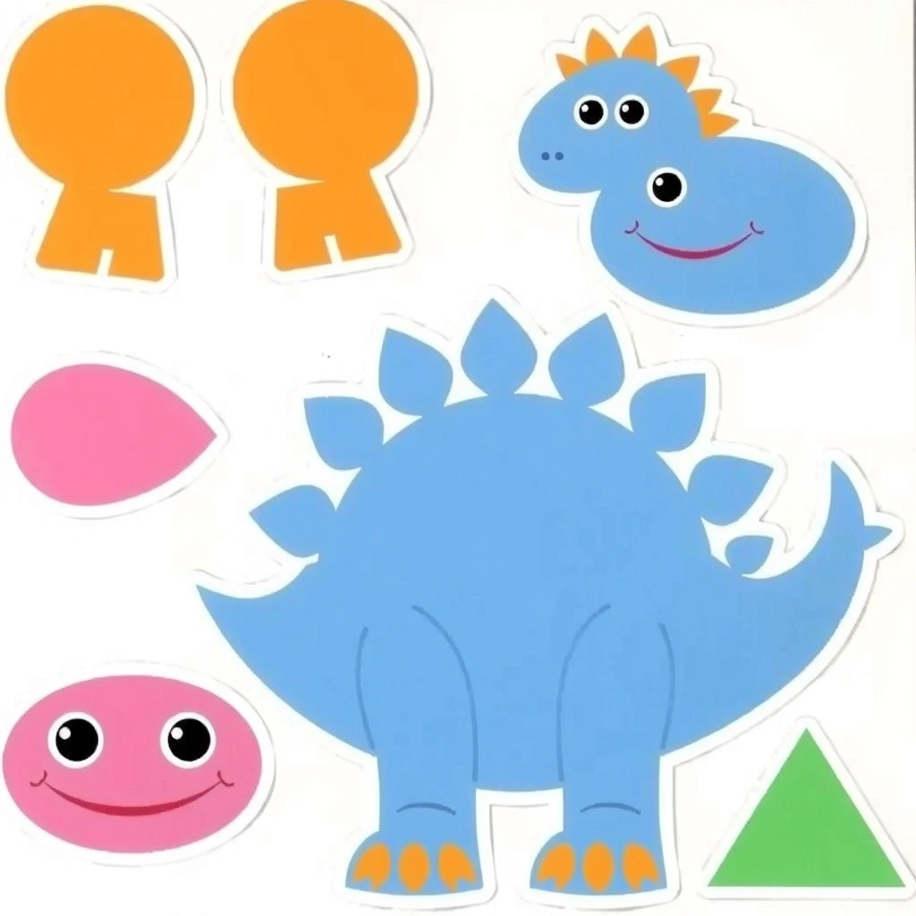 Arkusz dużych elementów do przyklejania (oczka, nogi, grzebień) - Szablony - Dzień Dinozaura