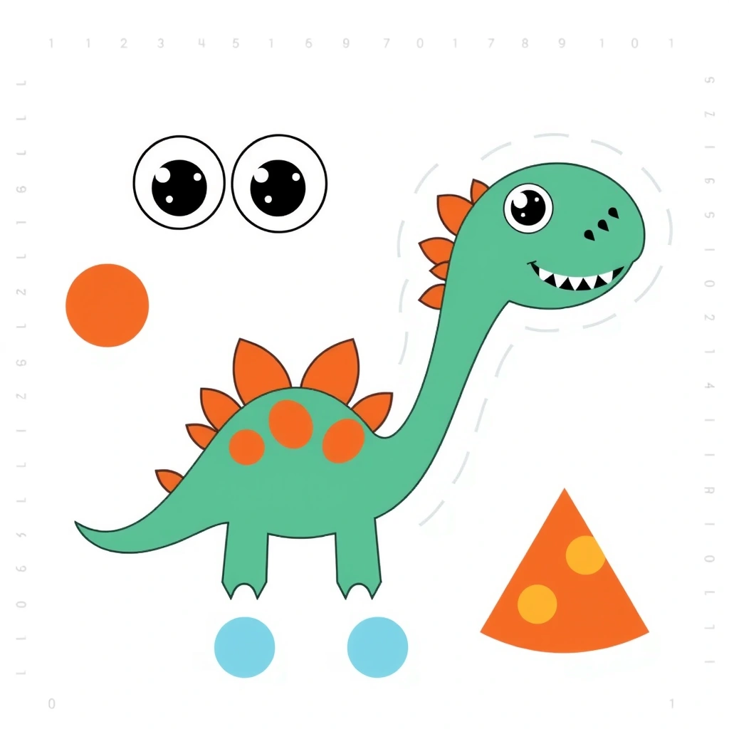 Arkusz dużych elementów do przyklejania (oczka, nogi, grzebień) - Szablony - Dzień Dinozaura
