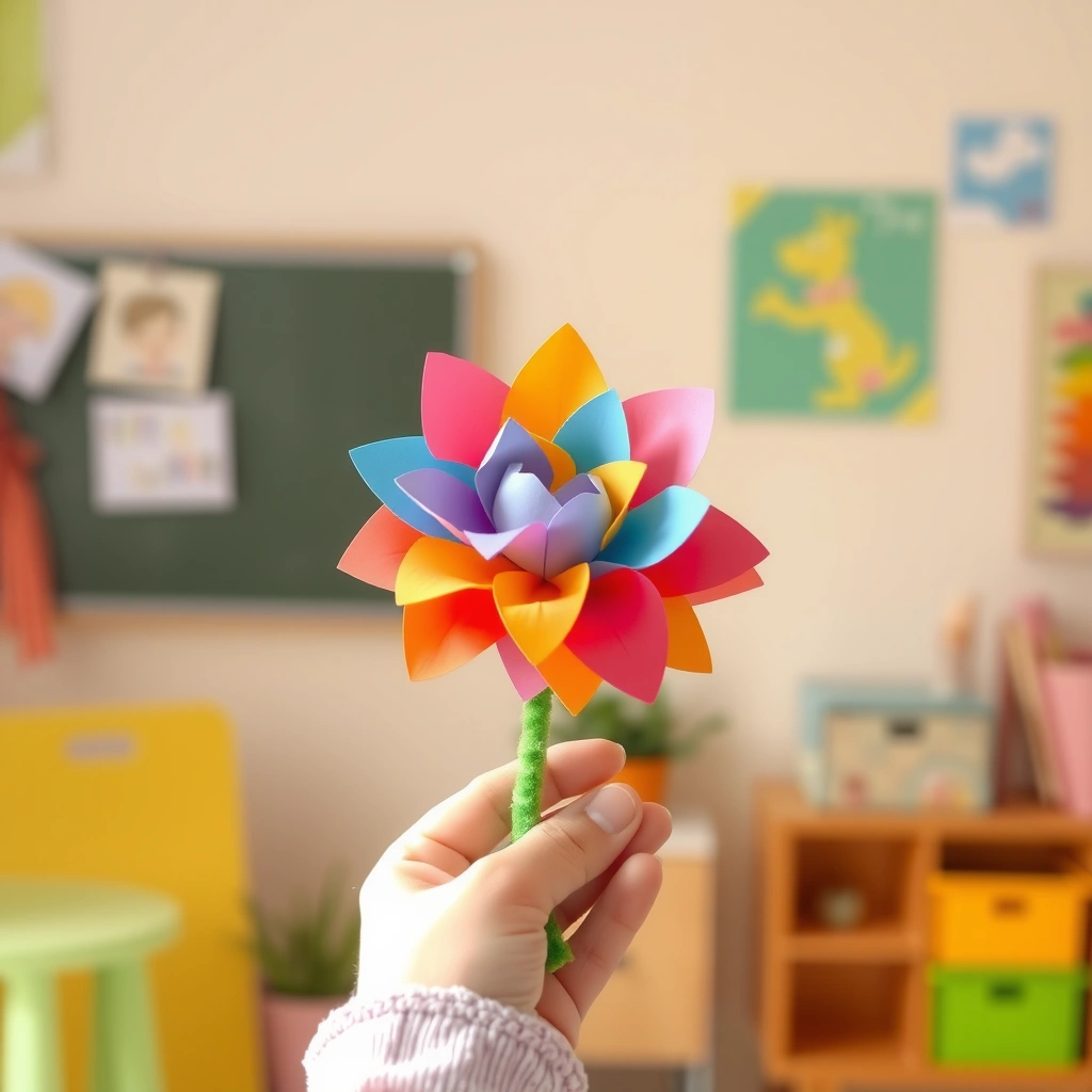 Rekwizyt: kolorowy papierowy kwiatek (zdjęcie) - Materiały - Pierwszy Dzień Wiosny