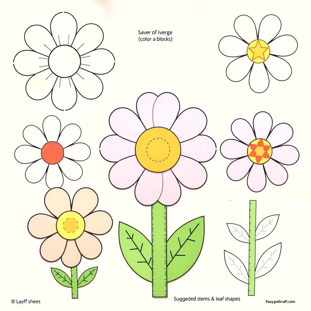 Kartonowe kwiaty na patyczkach — szablony do wycięcia - Szablony - Pierwszy Dzień Lata