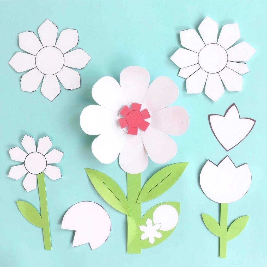 Kartonowe kwiaty na patyczkach — szablony do wycięcia - Szablony - Pierwszy Dzień Lata