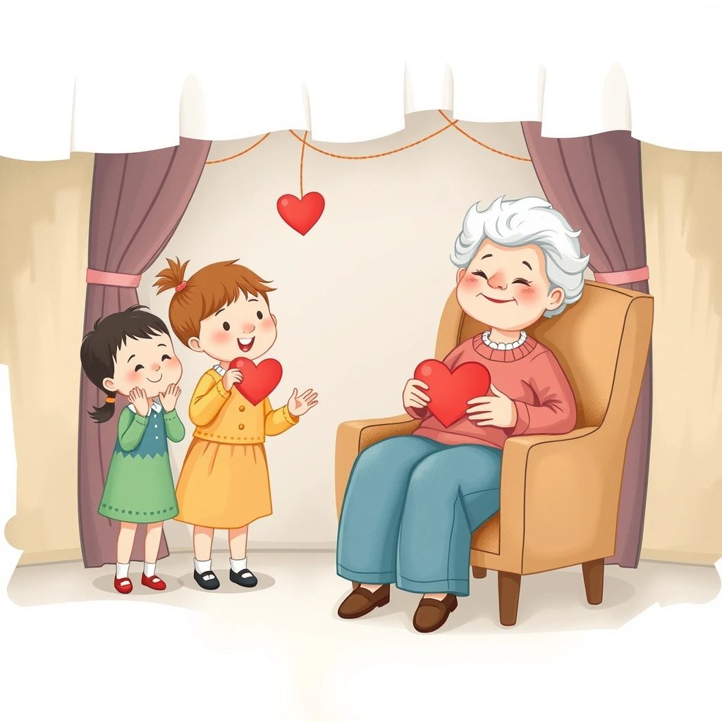 Ilustracja scenki: powitanie babci - Materiały - Dzień Babci