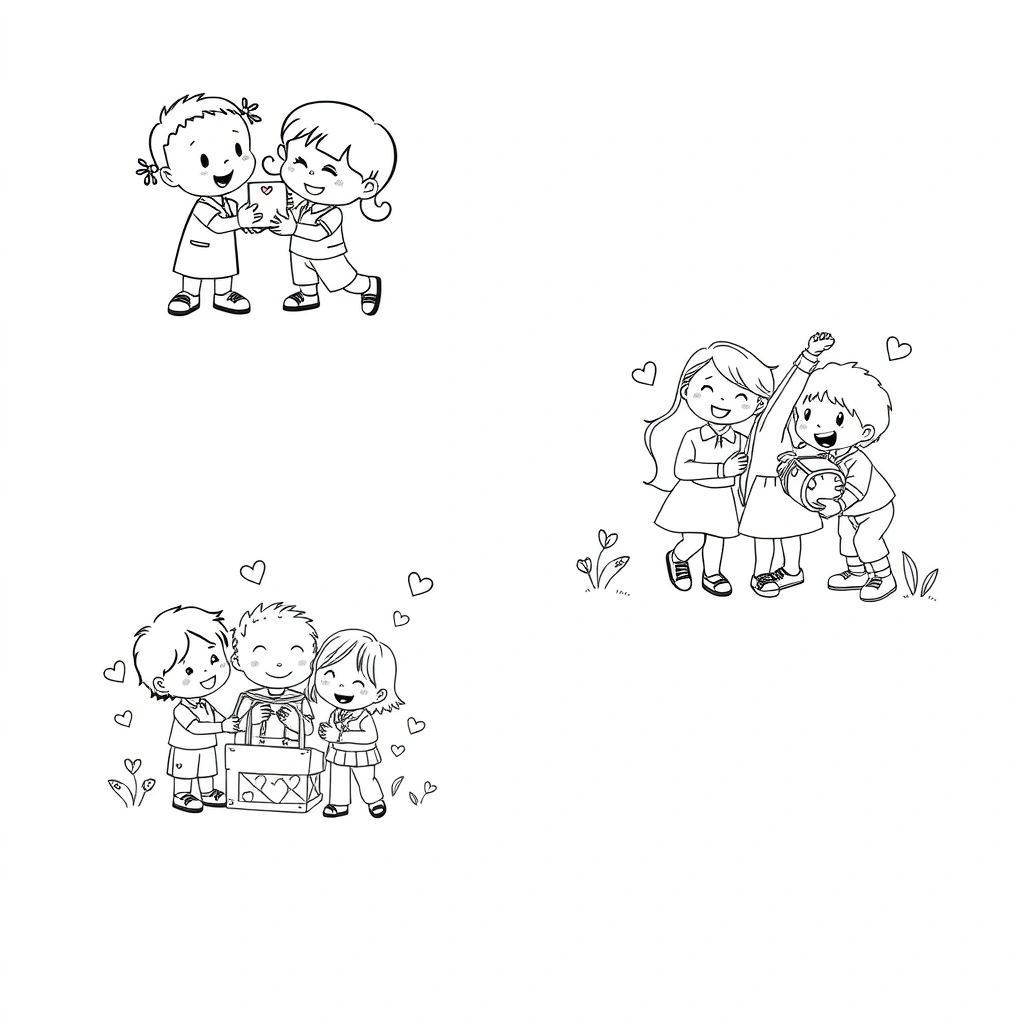Kolorowanka: Uśmiechowe scenki - Kolorowanki - Dzień Szczęścia