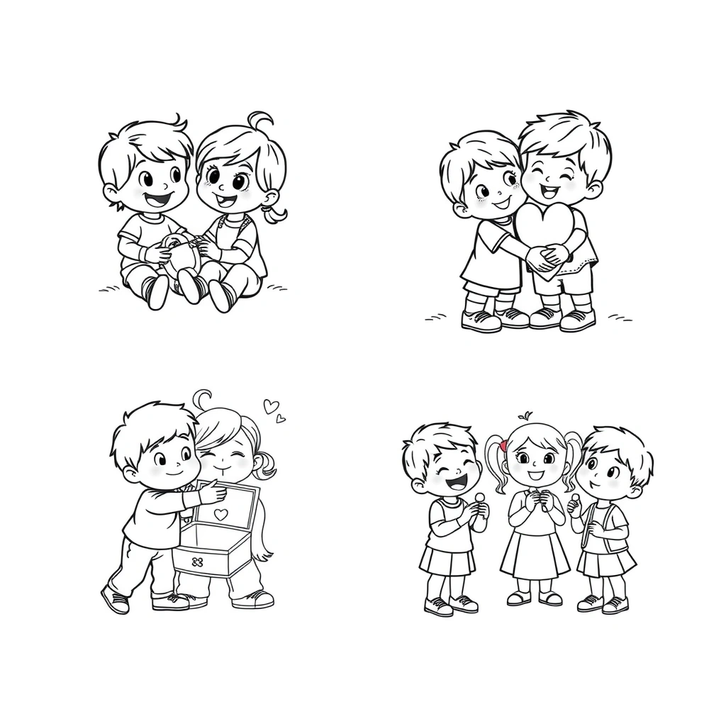 Kolorowanka: Uśmiechowe scenki - Kolorowanki - Dzień Szczęścia