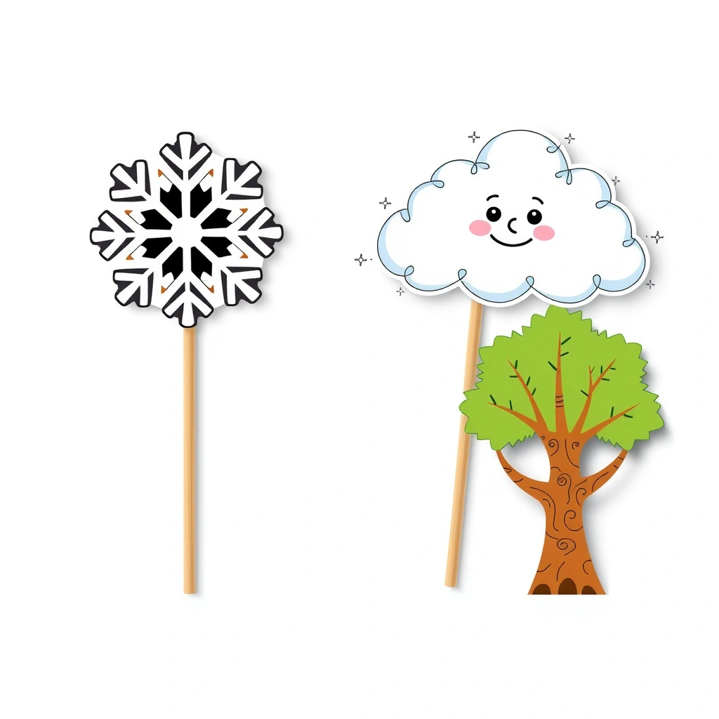 Ilustracja kukiełek na patyczkach — wzór do wykonania - Materiały - Światowy Dzień Śniegu