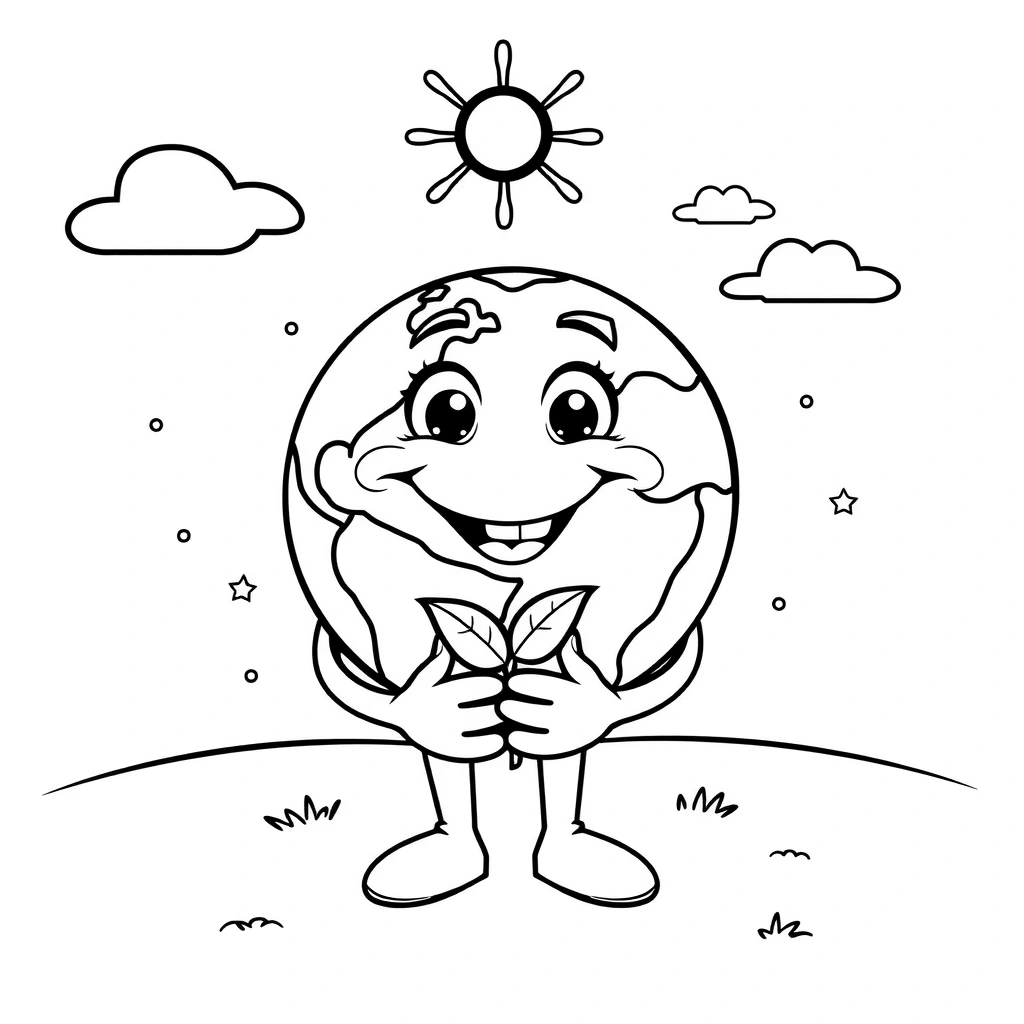 Strona do kolorowania: 'Dbamy o Ziemię' maskotka - Kolorowanki - Dzień Ziemi