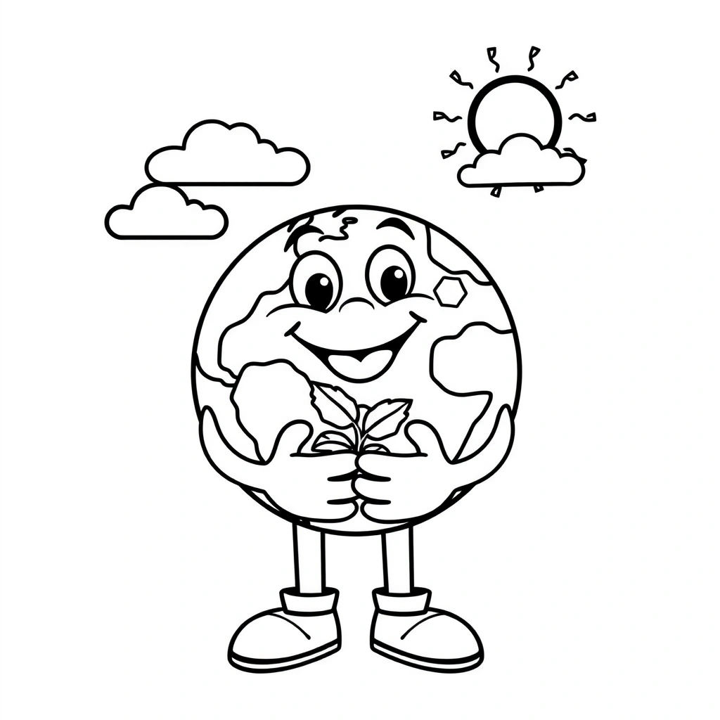 Strona do kolorowania: 'Dbamy o Ziemię' maskotka - Kolorowanki - Dzień Ziemi