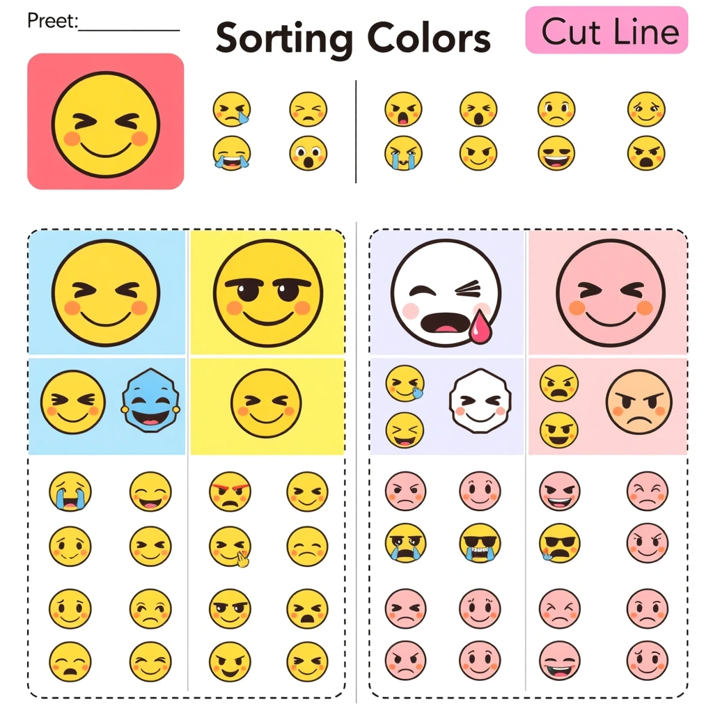 Karty do sortowania według emocji/koloru - Szablony - Dzień Emoji