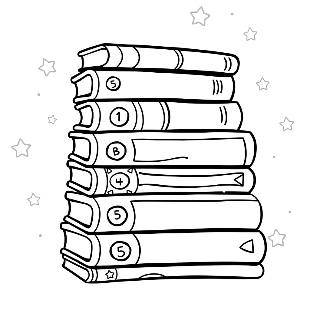 Kolorowanka: Stos książek z numerami - Kolorowanki - Dzień Książki