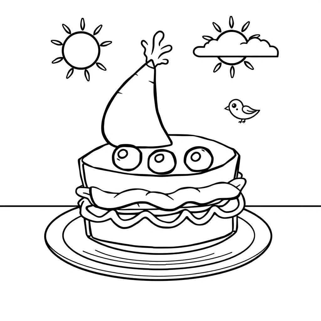 Kolorowanka — kanapka-statek - Kolorowanki - Dzień Marynarza