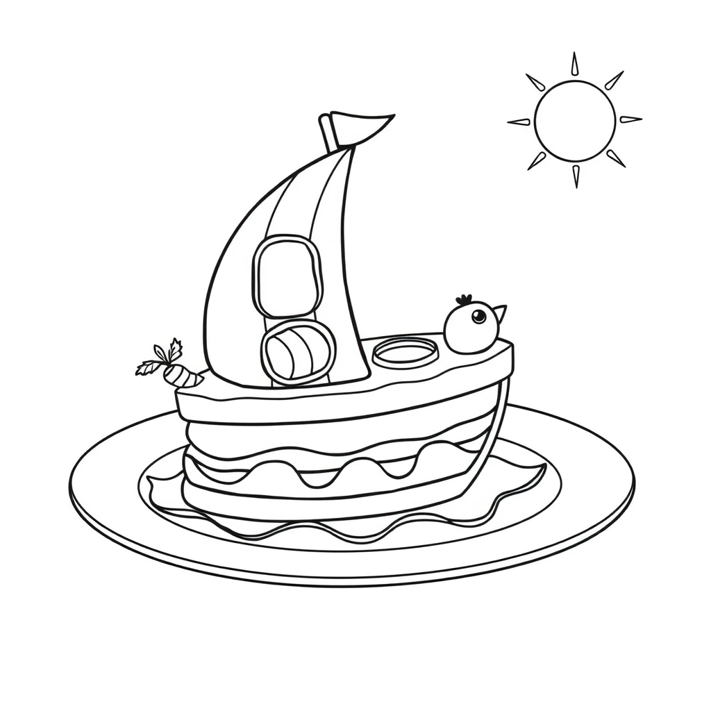Kolorowanka — kanapka-statek - Kolorowanki - Dzień Marynarza