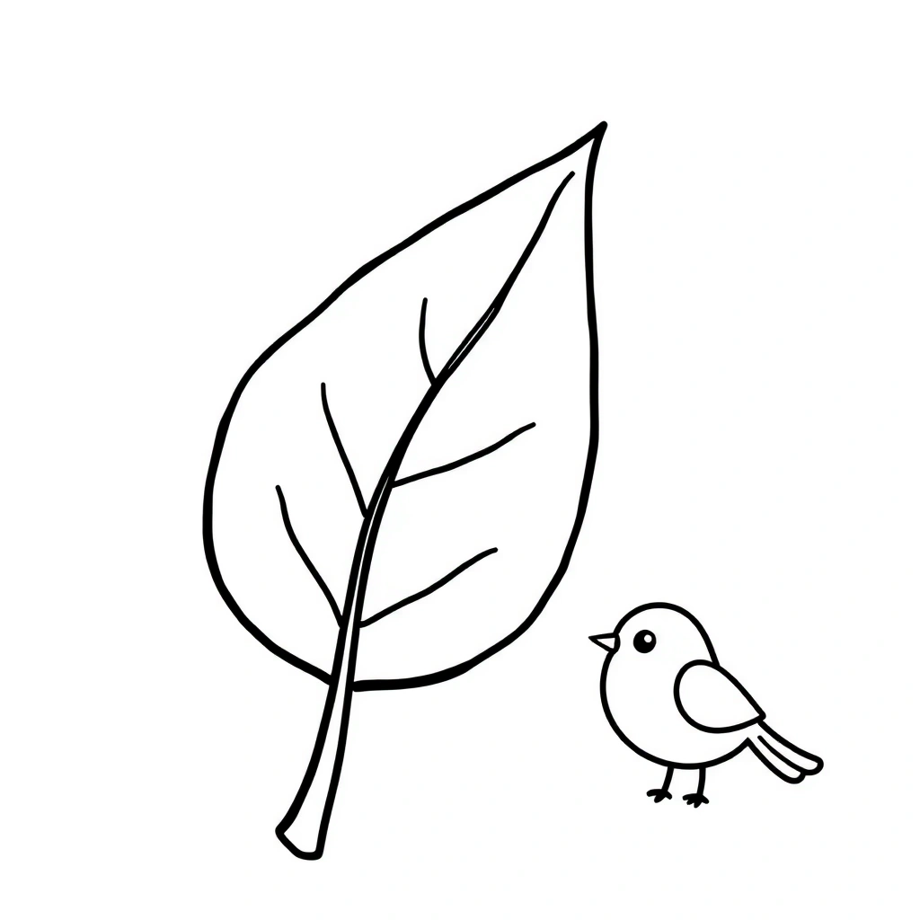 Kolorowanka — Liść i ptaszek - Kolorowanki - Dzień Książki