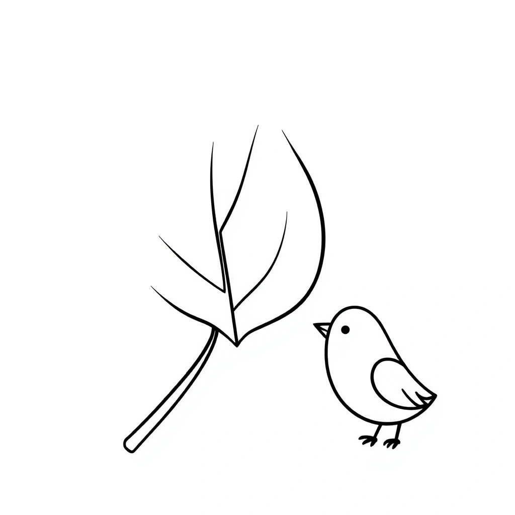 Kolorowanka — Liść i ptaszek - Kolorowanki - Dzień Książki