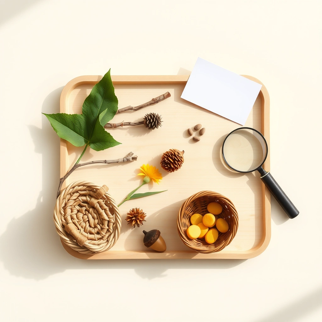 Zdjęcie/still life — Tacka sensoryczna z materiałami - Materiały - Dzień Książki