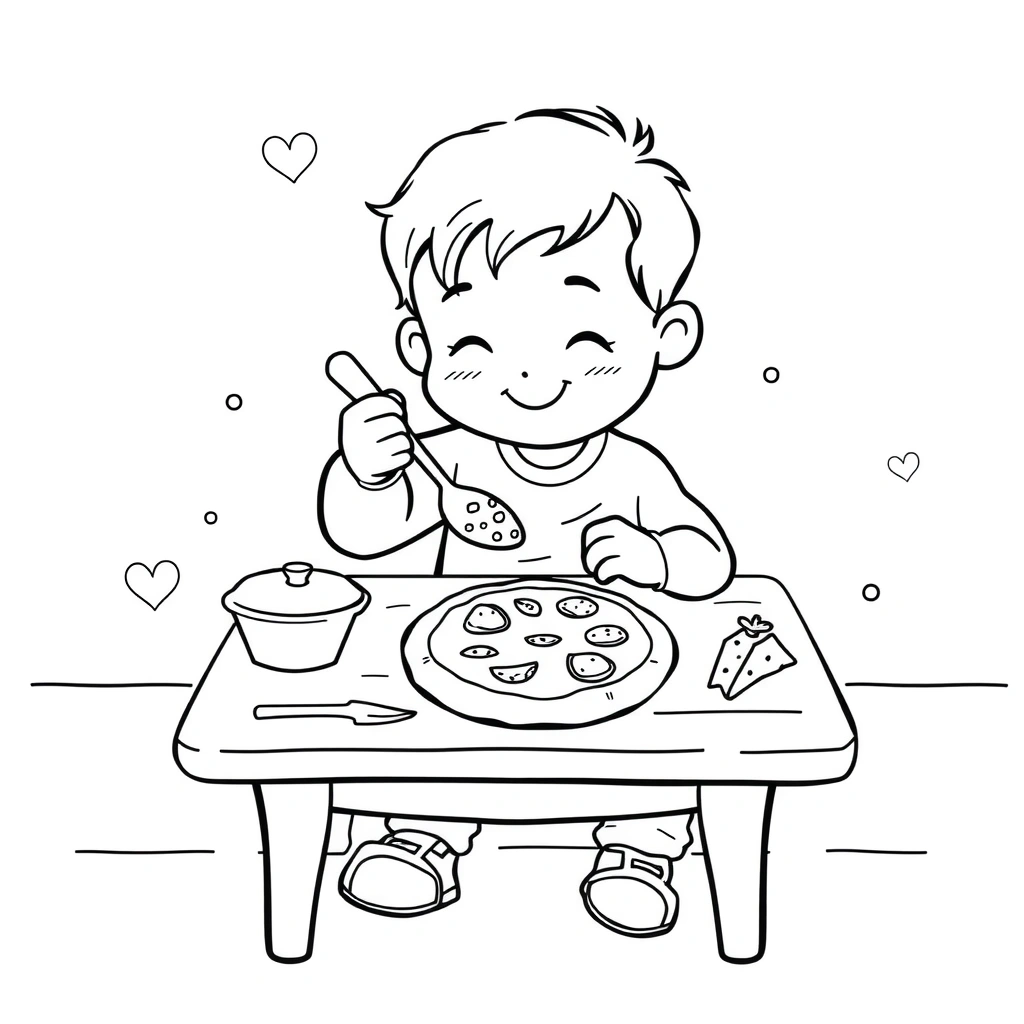 Kolorowanka: dziecko robi pizzę - Kolorowanki - Dzień Pizzy