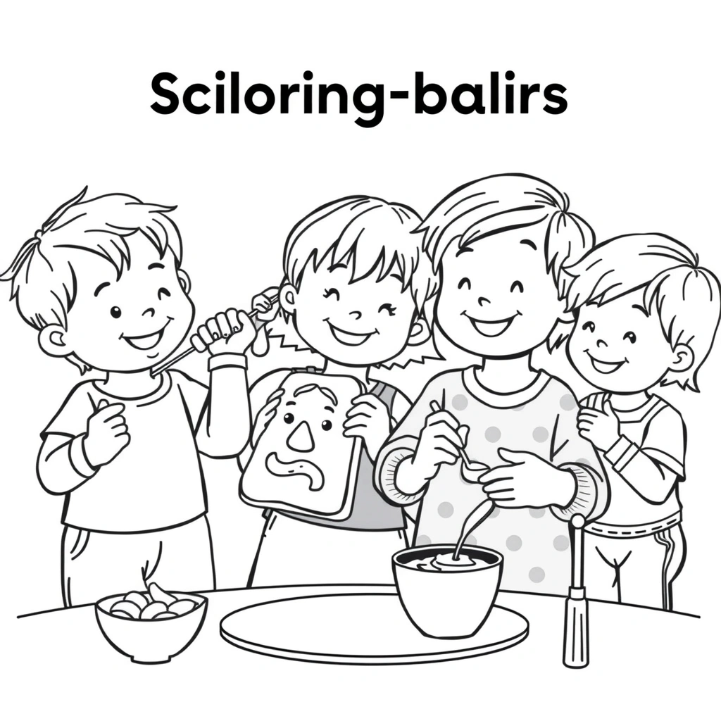 Kolorowanka: Dzieci przygotowują przekąski - Kolorowanki - Dzień Dziecka