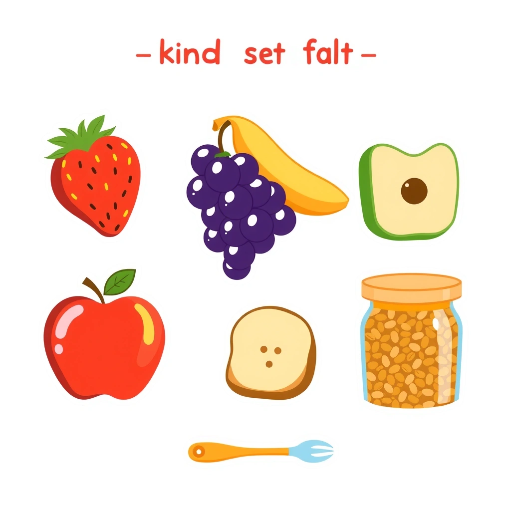 Szablon: Ikony owoców i przyborów - zestaw clipart - Szablony - Dzień Dziecka