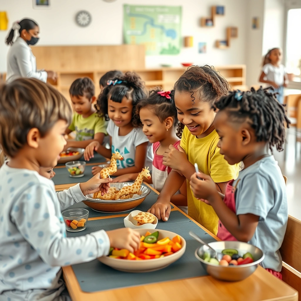 Zdjęcie z zajęć — dzieci przygotowują przekąski - Materiały - Dzień Żyrafy