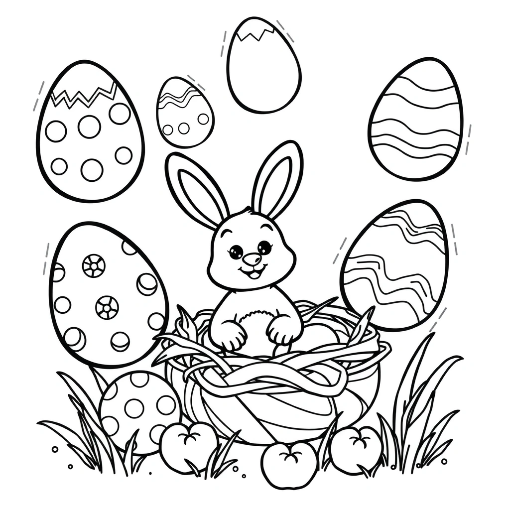 Kolorowanka — jajka i zajączek - Kolorowanki - Wielkanoc