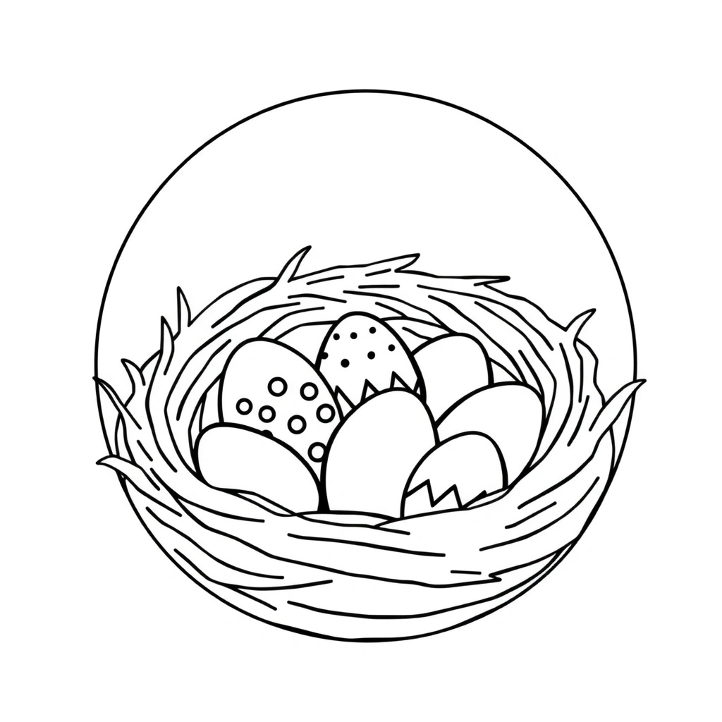 Szablon do wydruku — kontury gniazdka i jajek - Szablony - Wielkanoc