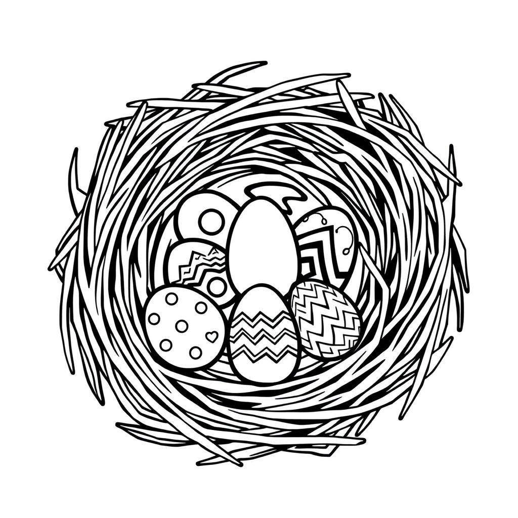 Szablon do wydruku — kontury gniazdka i jajek - Szablony - Wielkanoc