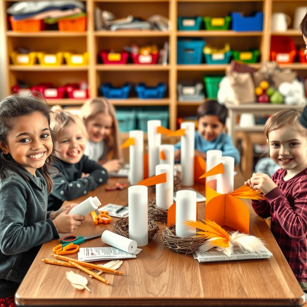 Dzieci przy pracy — tworzenie bocianów - Materiały - Dzień Bociana Białego