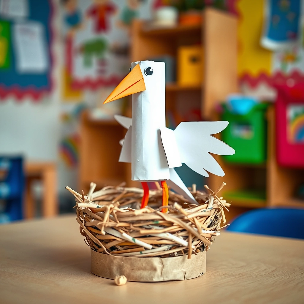 Przykładowy bocian w gnieździe - Materiały - Dzień Bociana Białego