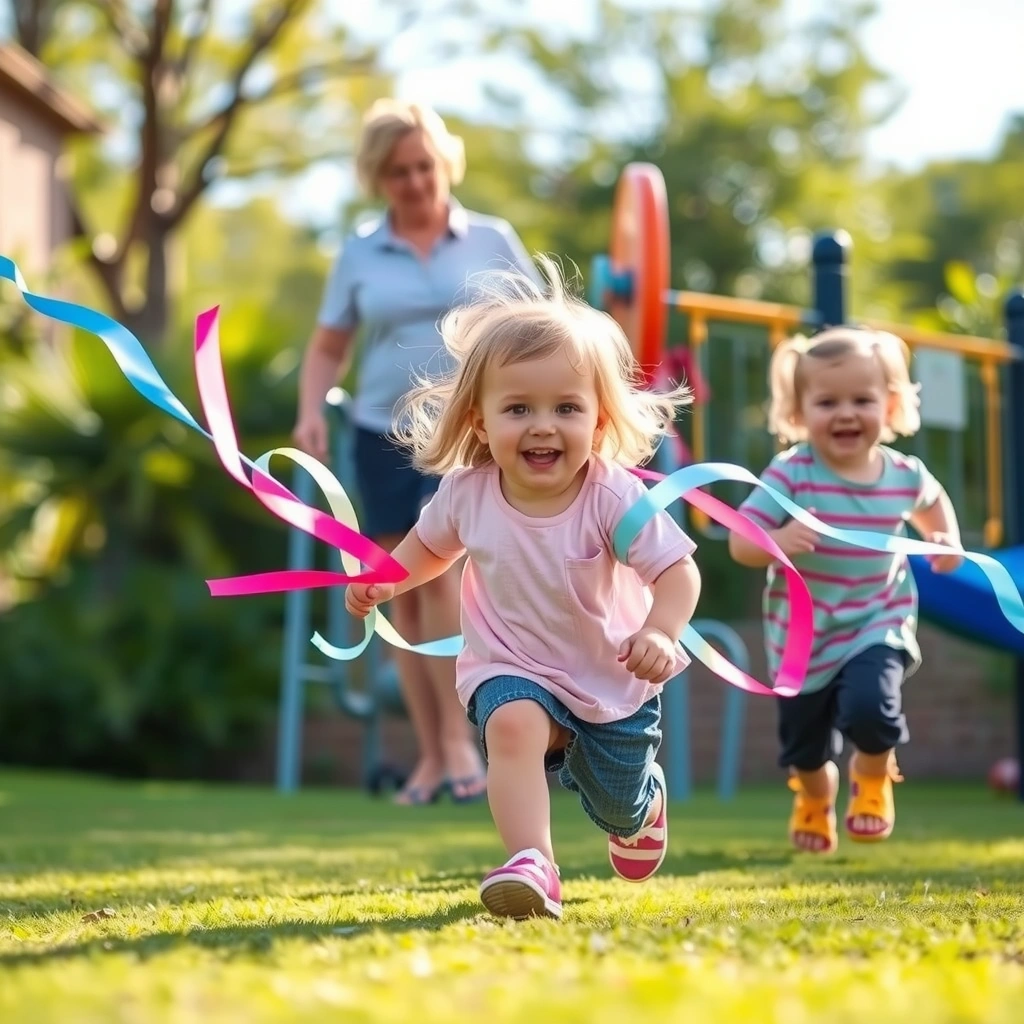 Zdjęcie akcji — dzieci biegną z wstążkami - Materiały - Dzień Wiatru