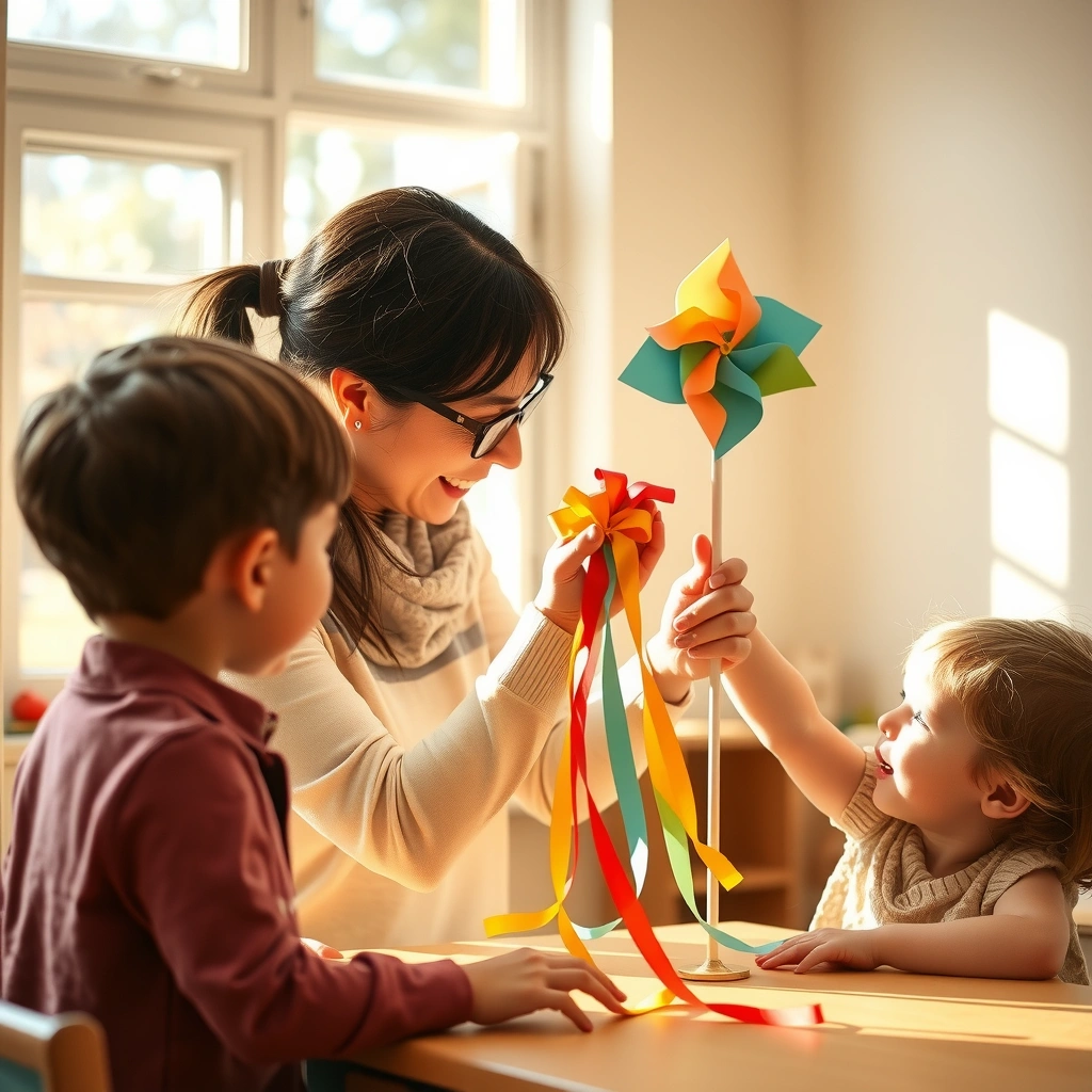 Zdjęcie instruktażowe — nauczyciel pokazuje dmuchanie - Materiały - Dzień Wiatru