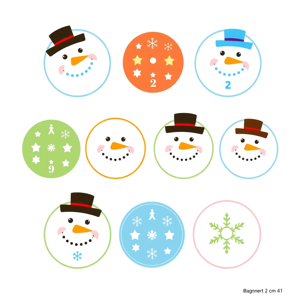 Arkusz naklejek — guziki bałwanka - Szablony - Dzień Bałwana (grudzień)