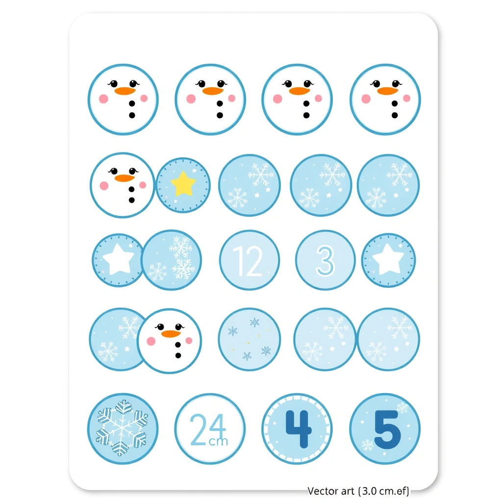 Arkusz naklejek — guziki bałwanka - Szablony - Dzień Bałwana (grudzień)