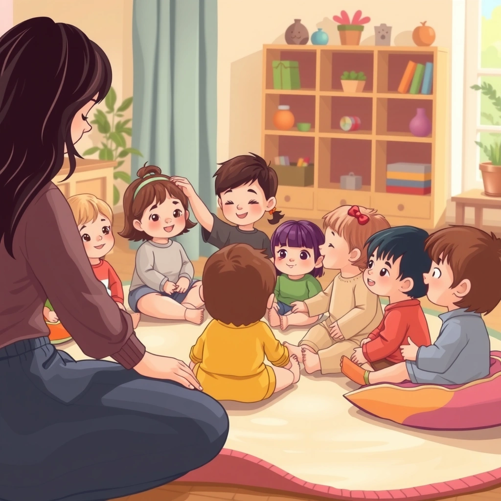 Ilustracja: Dzieci w kręgu na poduszkach - Materiały - Dzień Czekolady (kwiecień)