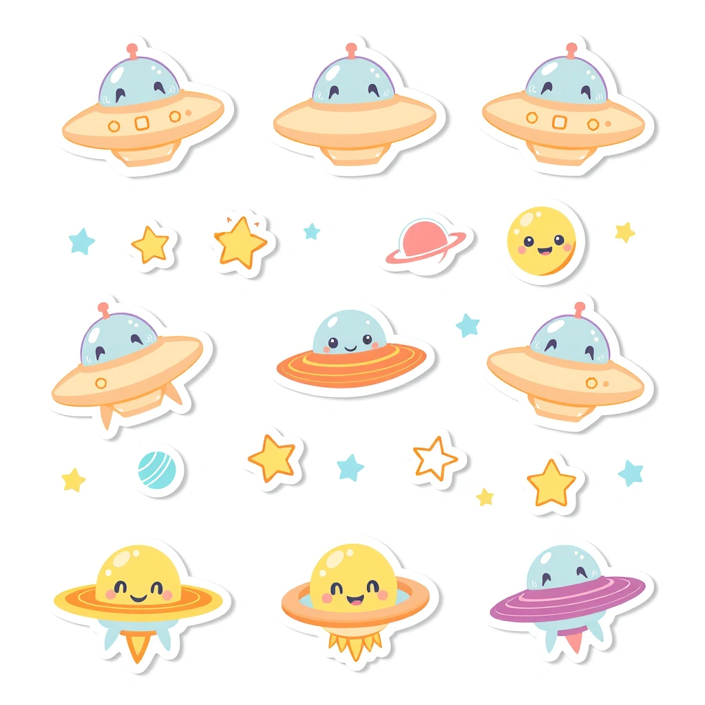 Arkusz naklejek / pieczątek — Małe UFO i gwiazdki - Materiały - Dzień UFO