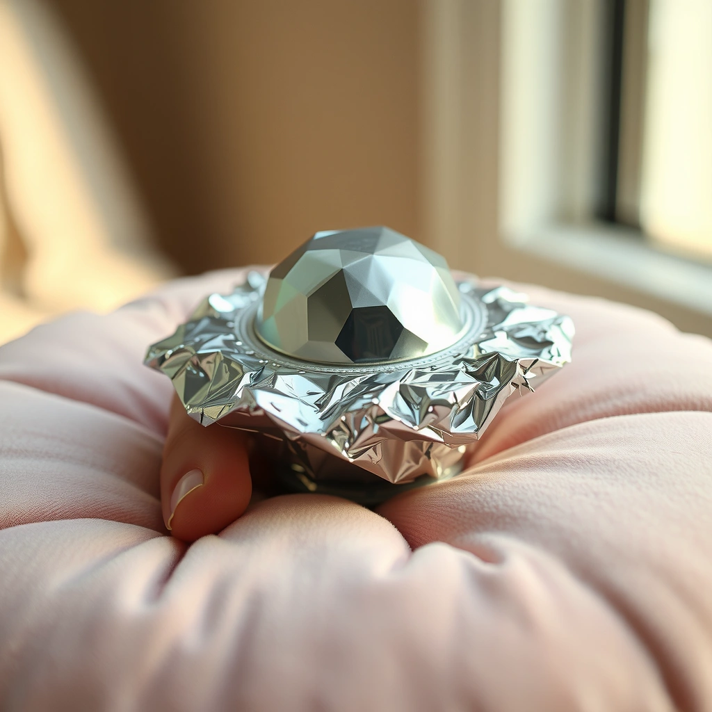 Fotografia rekwizytu — Małe błyszczące 'UFO' z folii - Materiały - Dzień UFO