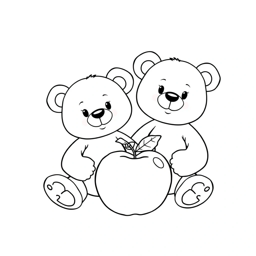 Kolorowanka — Dwa misie i dwa jabłka - Kolorowanki - Dzień Tabliczki Mnożenia (listopad)