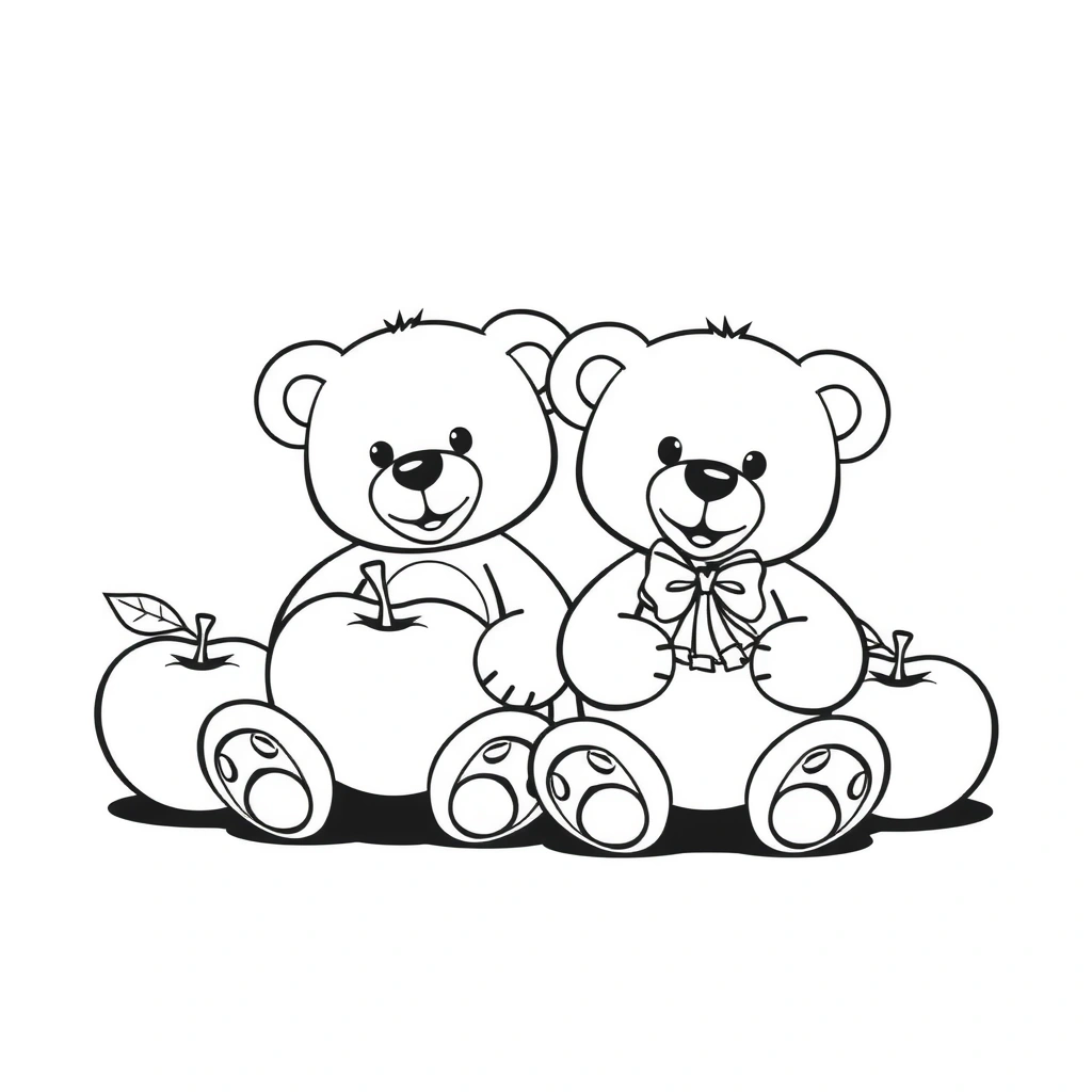 Kolorowanka — Dwa misie i dwa jabłka - Kolorowanki - Dzień Tabliczki Mnożenia (listopad)