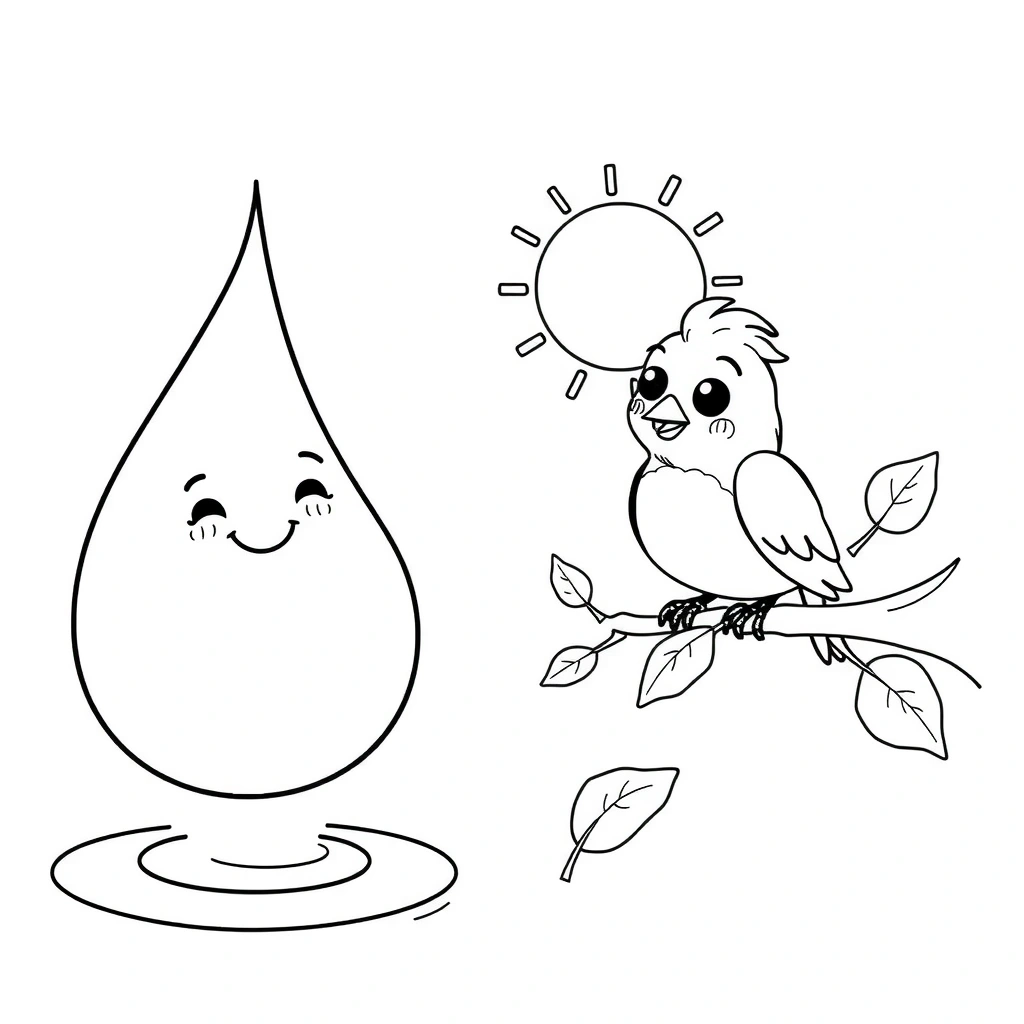 Kolorowanka: Mała kropla i ptaszek - Kolorowanki - Dzień Ziemi
