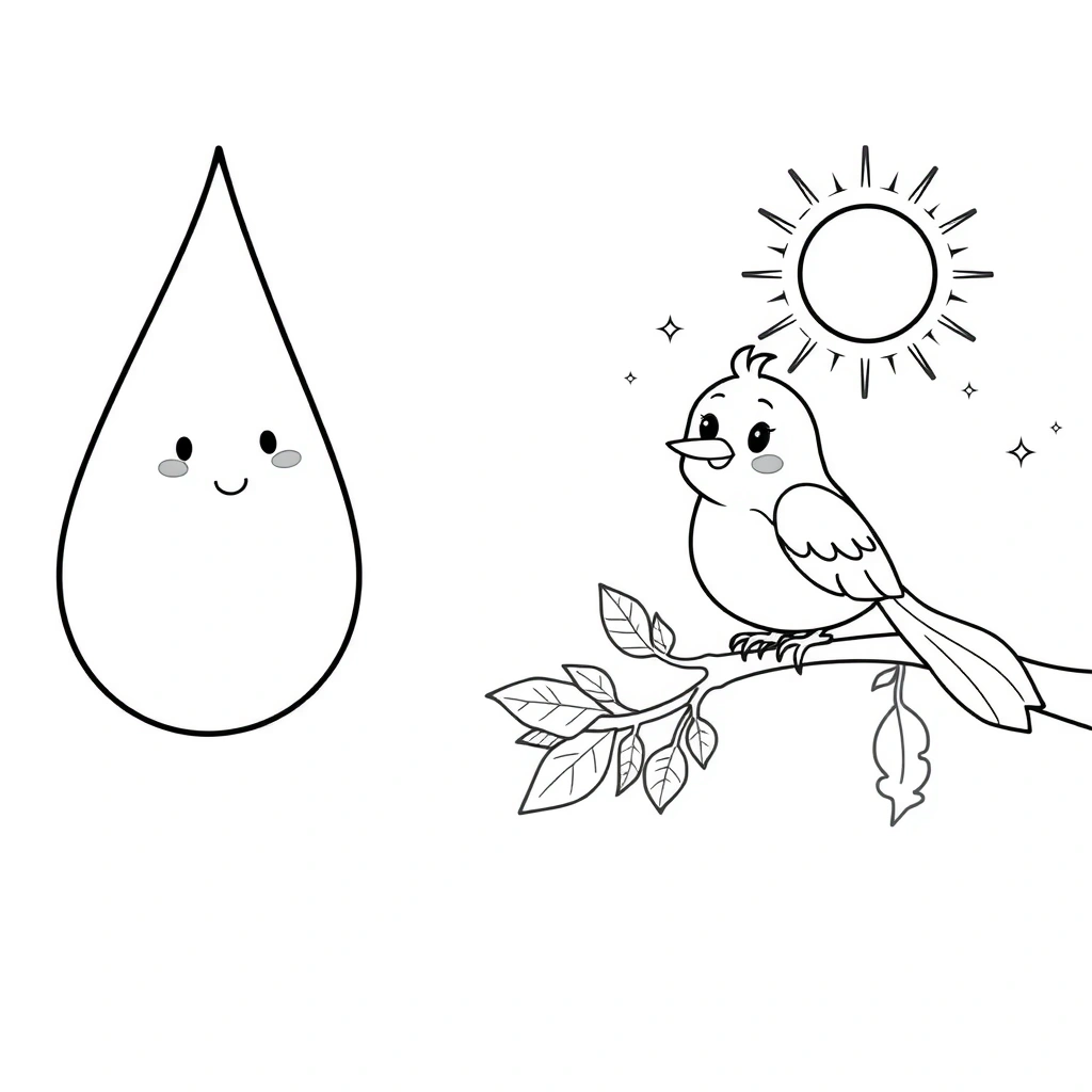 Kolorowanka: Mała kropla i ptaszek - Kolorowanki - Dzień Ziemi