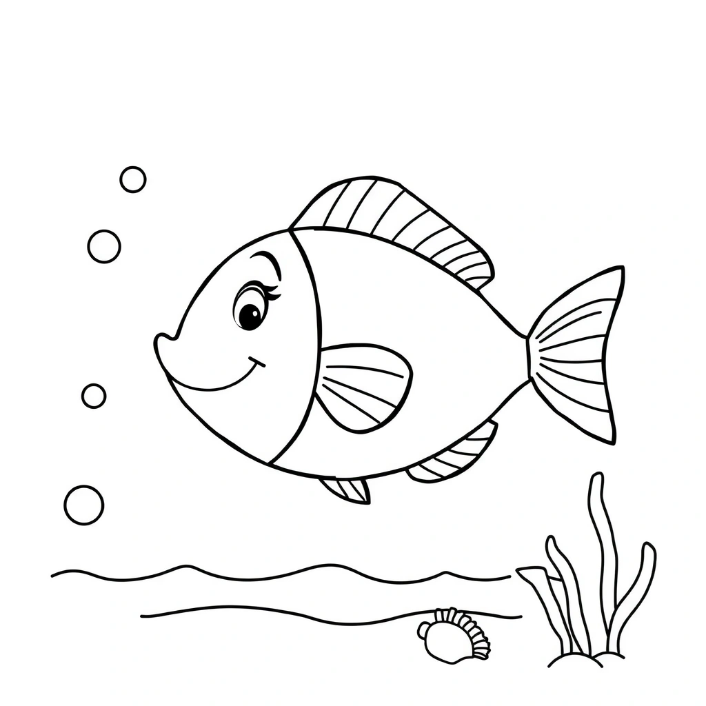 Kolorowanka: prosta rybka z falami - Kolorowanki - Dzień Morza Bałtyckiego