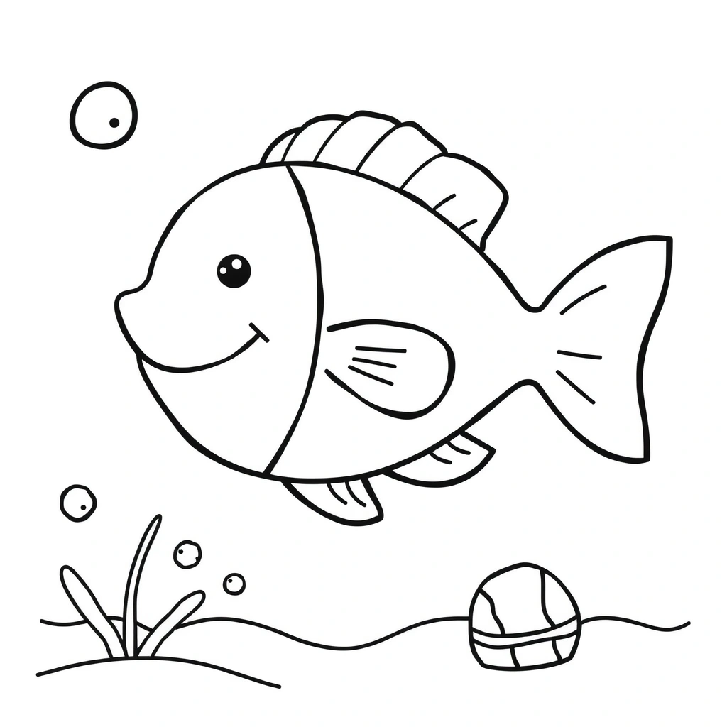 Kolorowanka: prosta rybka z falami - Kolorowanki - Dzień Morza Bałtyckiego
