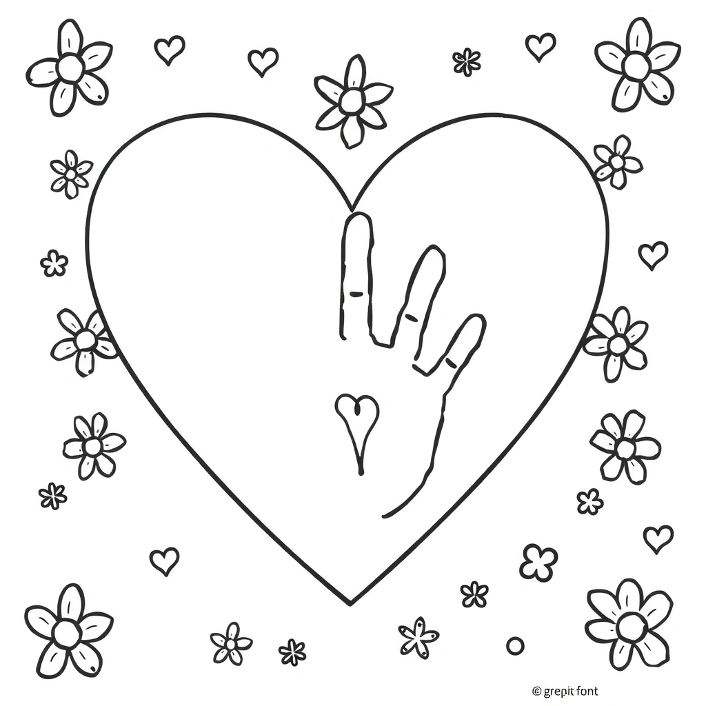 Kolorowanka: Serduszko i odcisk dłoni - Kolorowanki - Dzień Mężczyzn