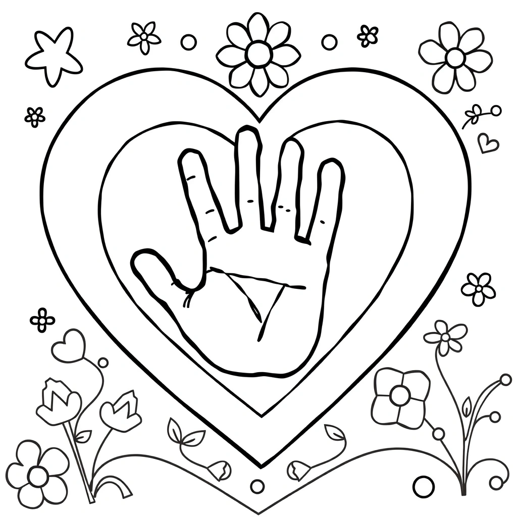 Kolorowanka: Serduszko i odcisk dłoni - Kolorowanki - Dzień Mężczyzn