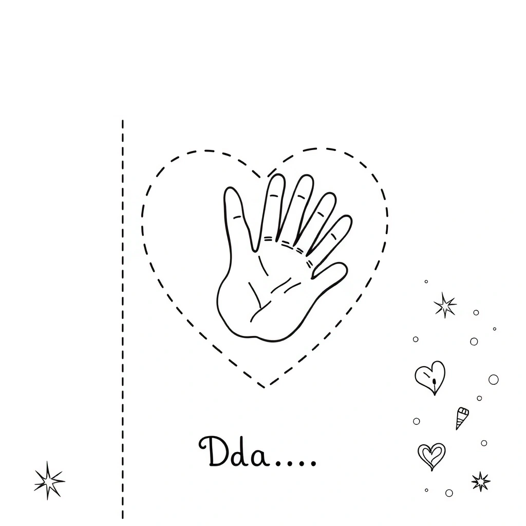 Szablon laurki: baza kartki z serduszkiem i obrysem dłoni - Szablony - Dzień Mężczyzn